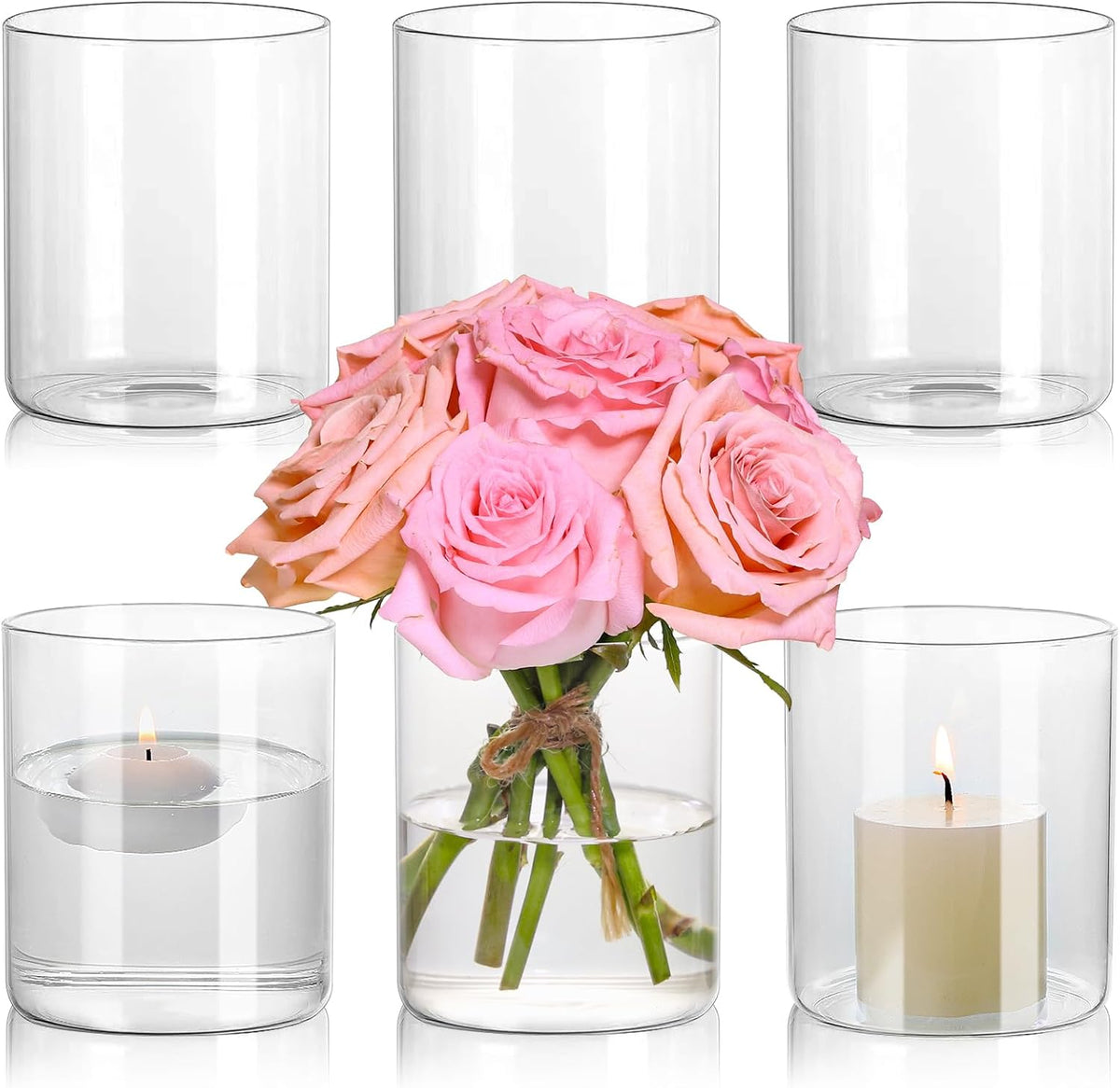 Glass Cylinder Vase Set of 6 Clear Glass Flower Vases Bulk L3877