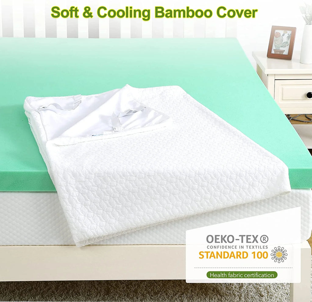 3 Inch Green Tea Memory Foam Mattress Topper with Zippered Bamboo Cover Y2298