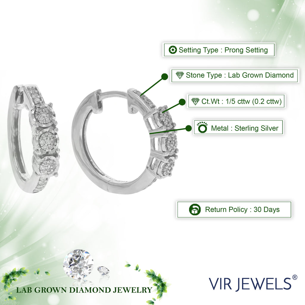 1/5 CTTW Lab Grown Diamond Hoop Earrings 925 Sterling Silver B933