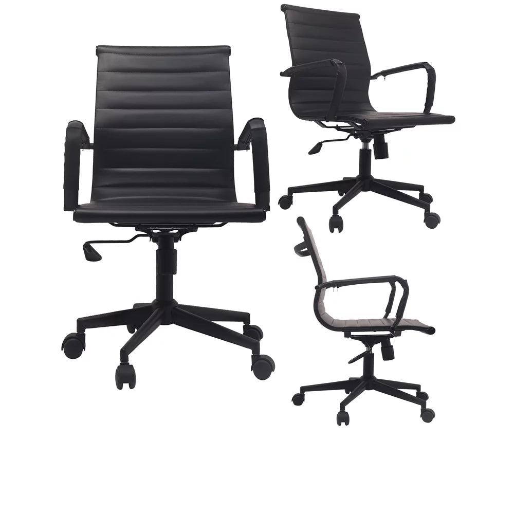 Mid Century Black PU Leather Office Chair with Arms and Wheels K969