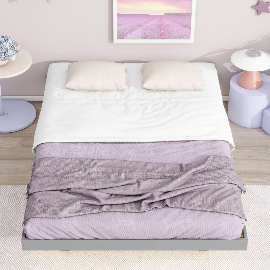 Full Size Grey Pinewood Floating Platform Bed with LED Lights X3267