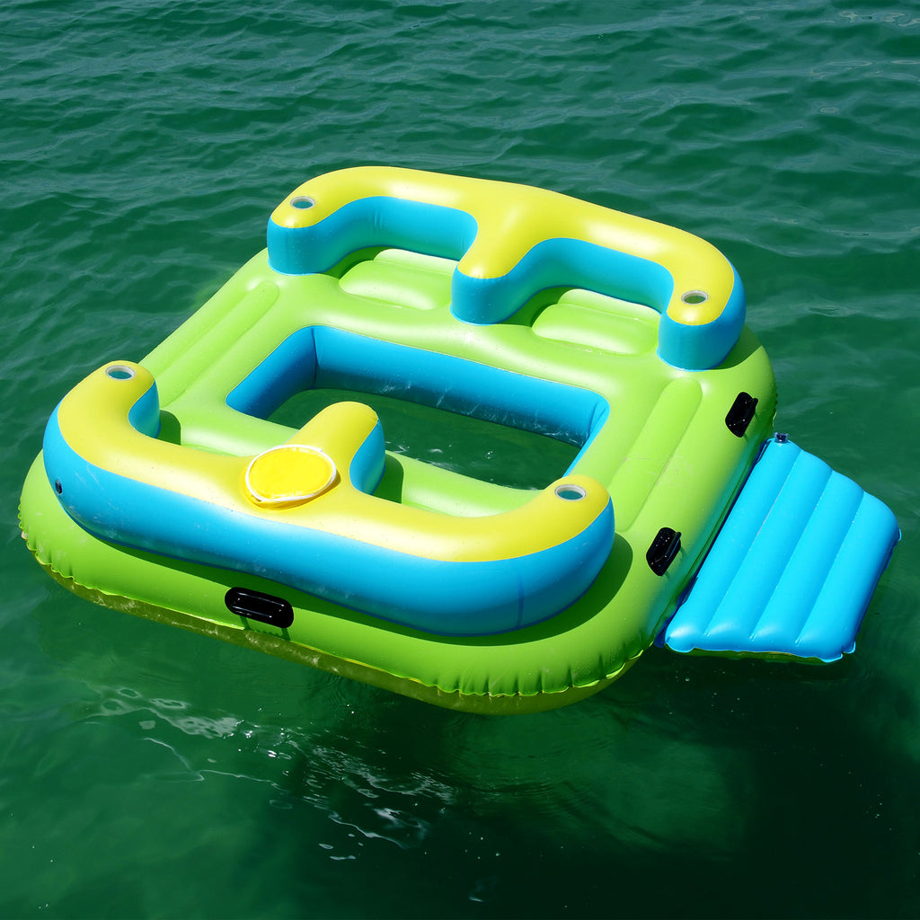 Inflatable Floating Island Lounge Raft with Cup Holders and Coolers - 4 Person G995930