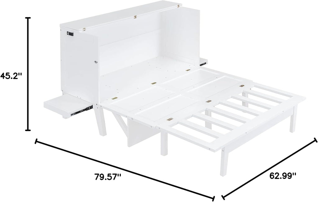 White Queen Size Murphy Bed with Wooden Slat Support J134875