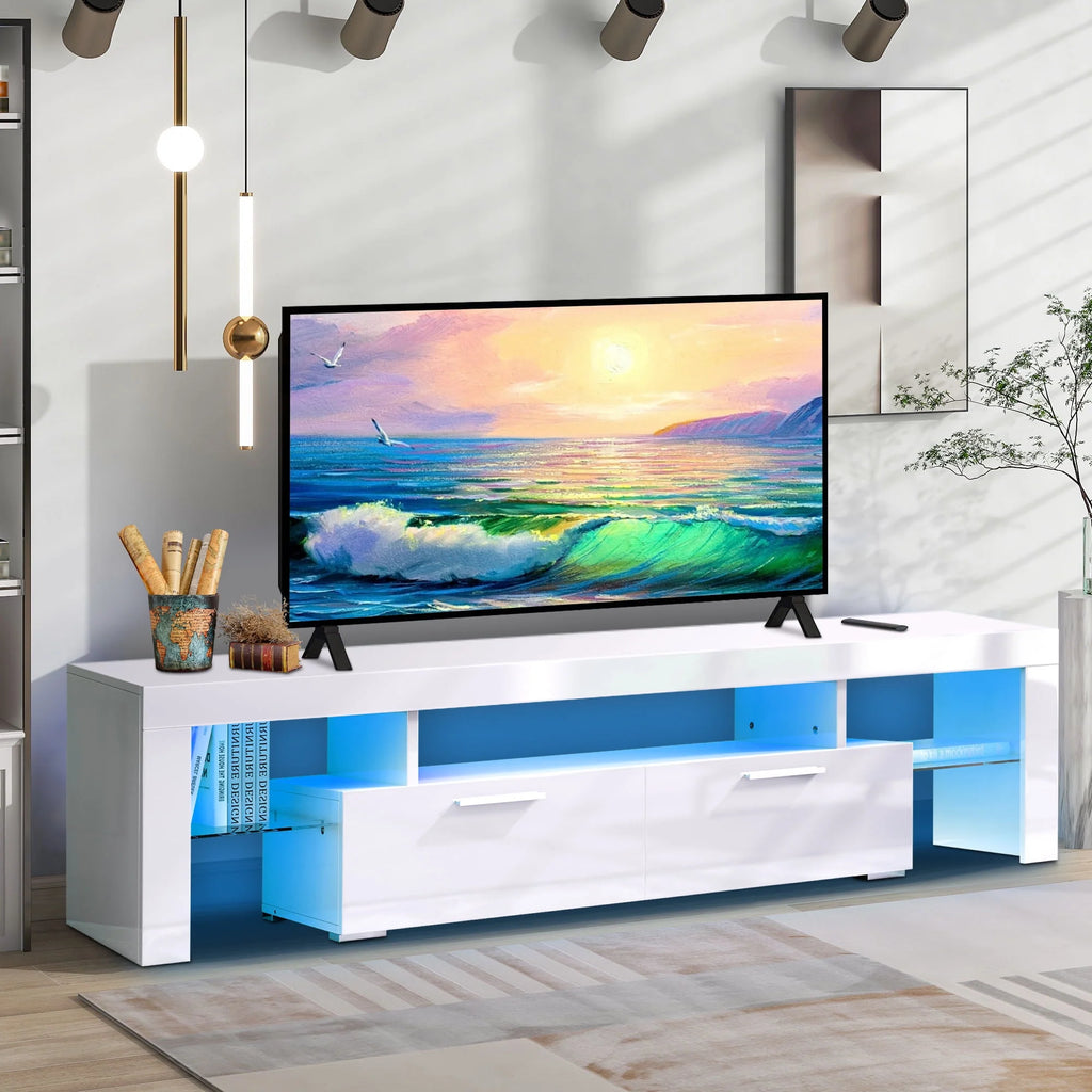 White High Gloss TV Stand with Storage Shelves N7307