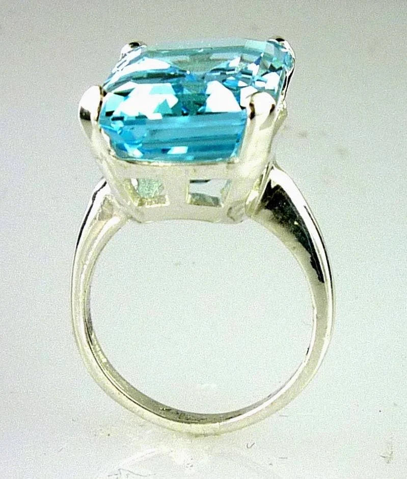 Emerald Cut Blue Topaz Ring 925 Sterling Silver 17.95 Carats I712515