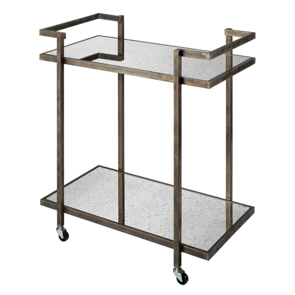 Antique Gray Bar Cart with Tubular Metal Frame and Casters M4363