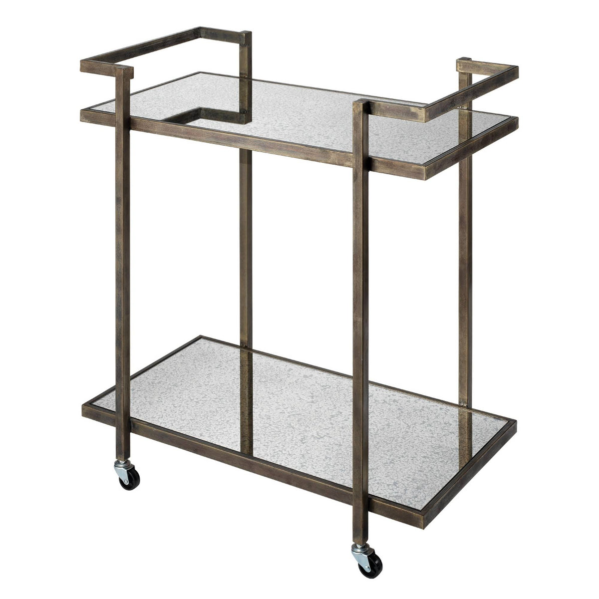 Antique Gray Bar Cart with Tubular Metal Frame and Casters M4363