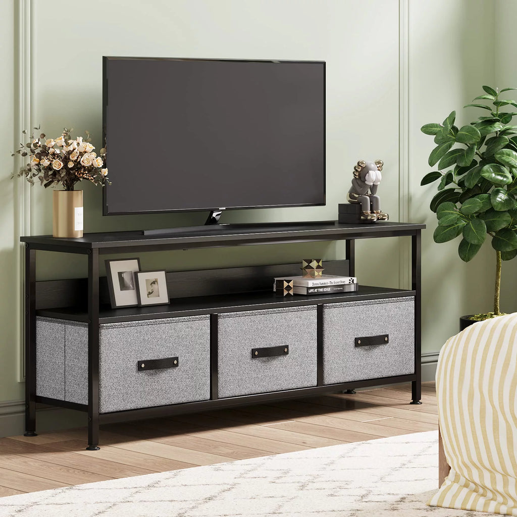 Grey Dresser TV Stand with Drawers and Shelves X9169