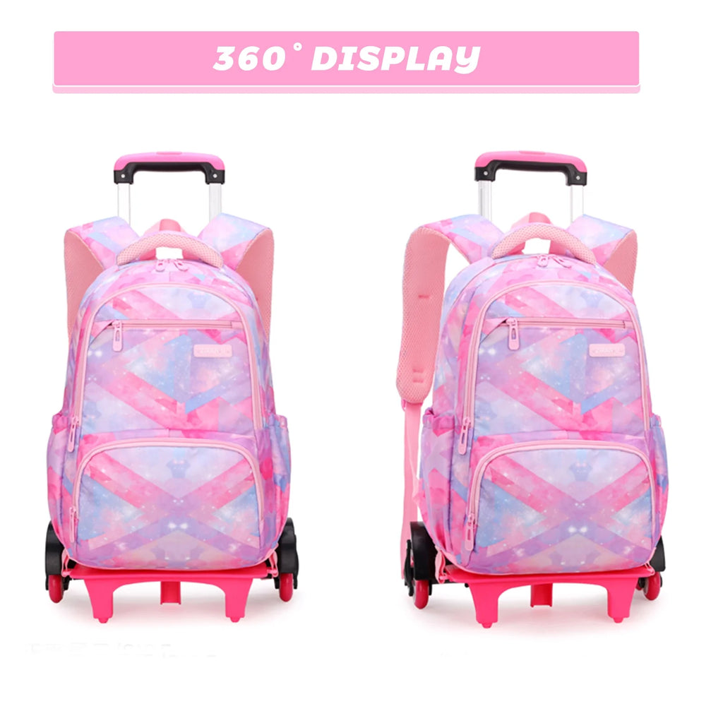 Pink Rolling Wheeled School Backpack C8430