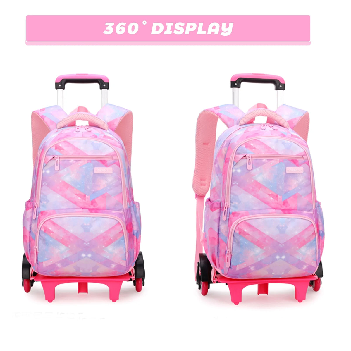 Pink Rolling Wheeled School Backpack C8430