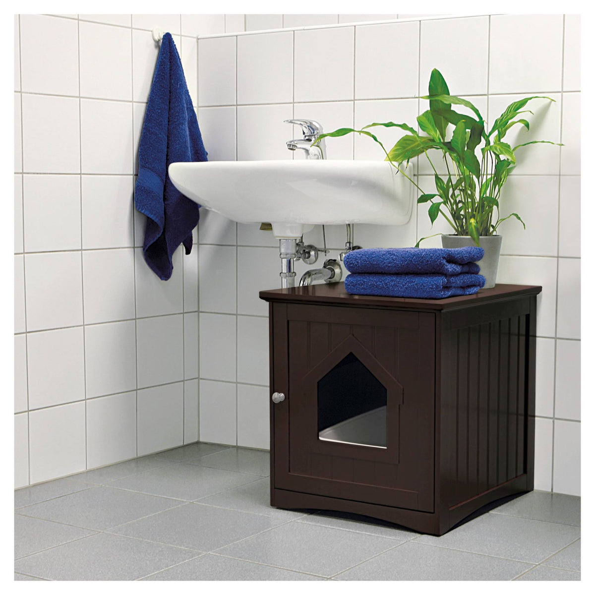 Brown Wooden Cat Home and Litter Box X6942