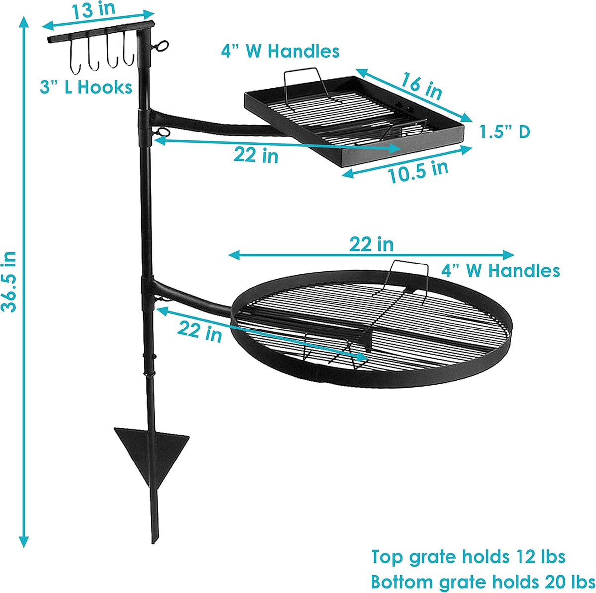Dual Campfire Steel Cooking Grill Grate Swivel System with Stand V586