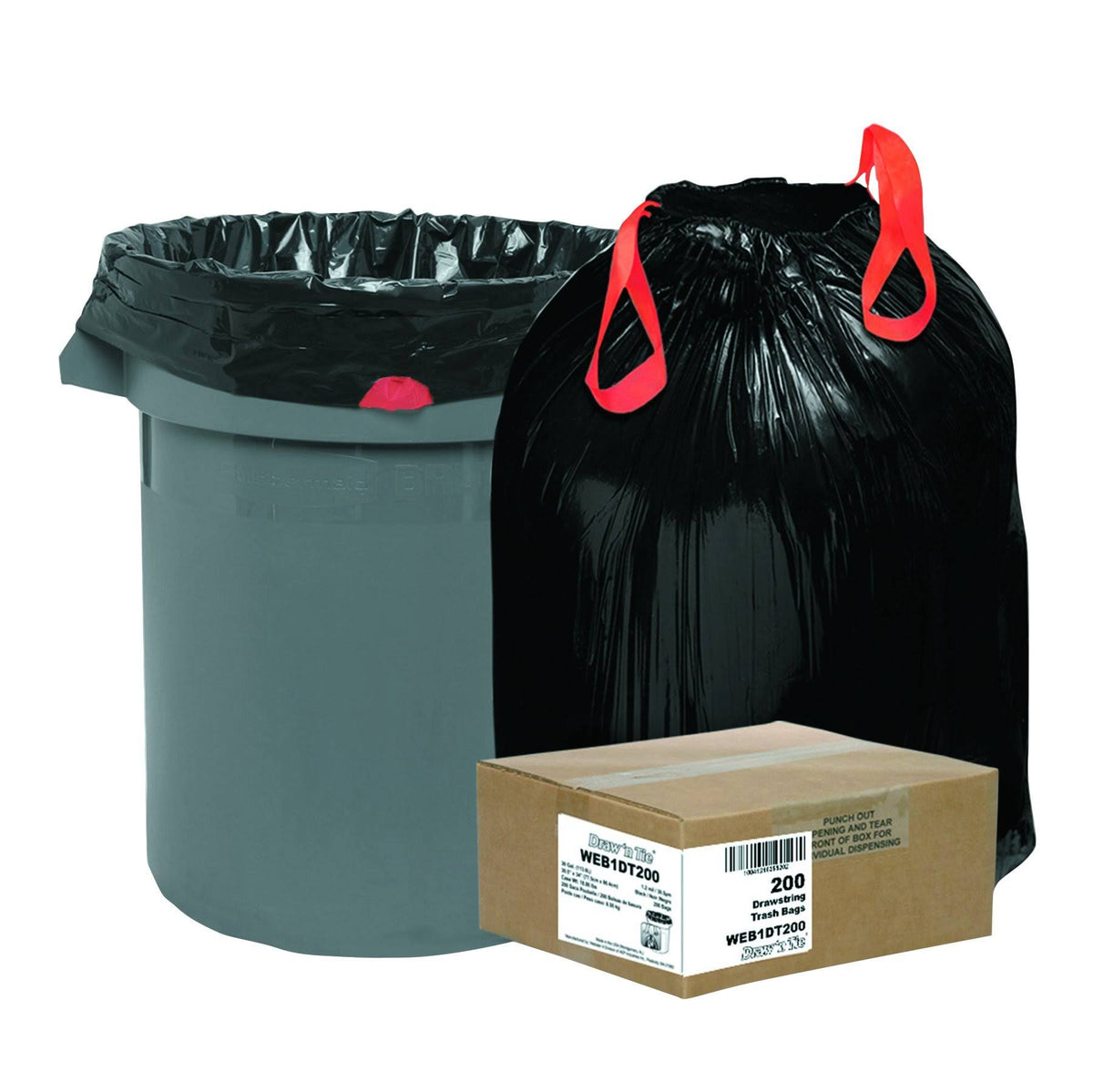 30 gal Black Draw & Tie Trash Bags, 200/Carton T811