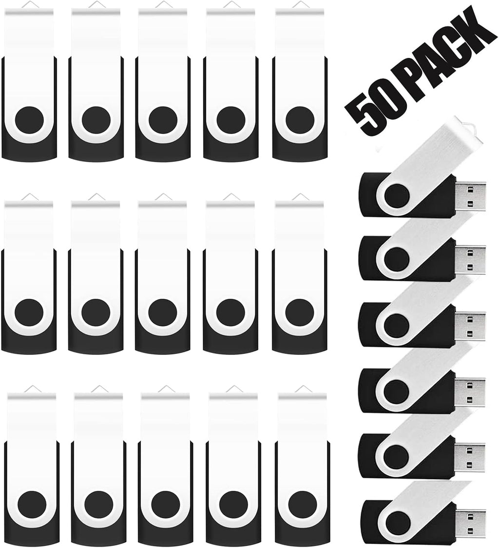 50 Pack 4GB USB 2.0 Swivel Flash Drives, Black Z382783