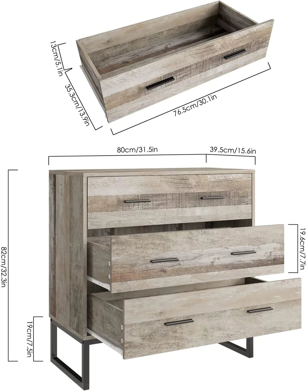 Wide 3 Drawer Dresser with Metal Frame R790