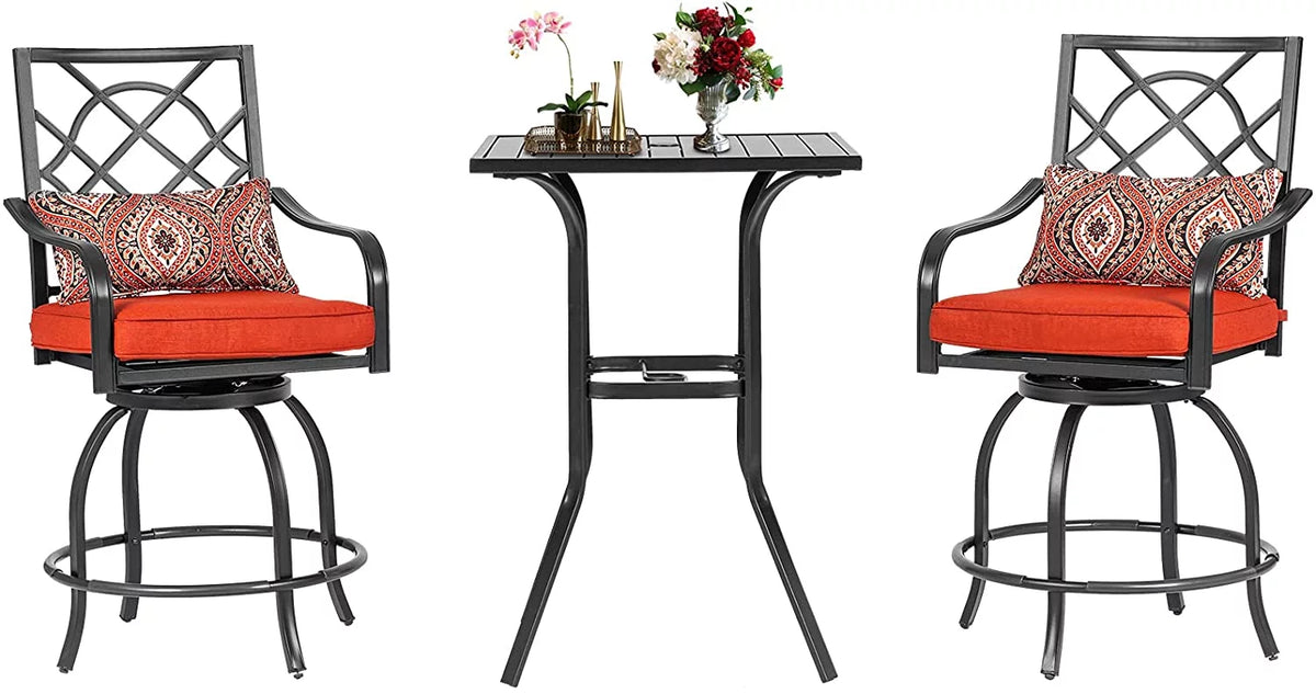 3 Pieces Outdoor Bar Height Bistro Set with Swivel Stools and Table, Black V575