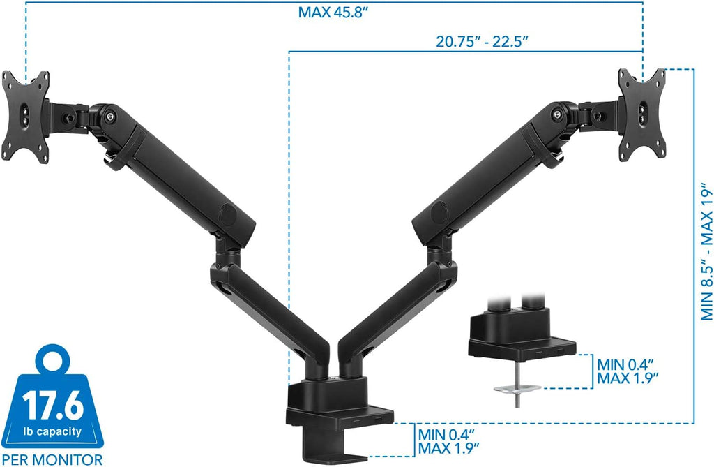 Dual Monitor Arm Mount Desk Stand, Height Adjustable, Fits Two 24 27 29 30 32 Inch VESA 75 100 Screens R617352