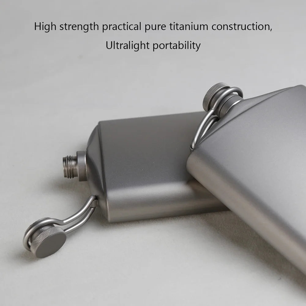 Titanium Flask Hip Flagon with Screw Clip Ultralight Flat Bottle with Ti Funnel J238279