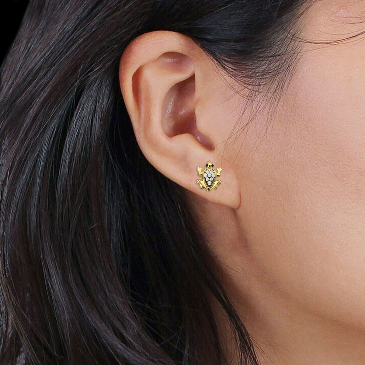 14K Yellow Gold Frog Stud Earrings W5384