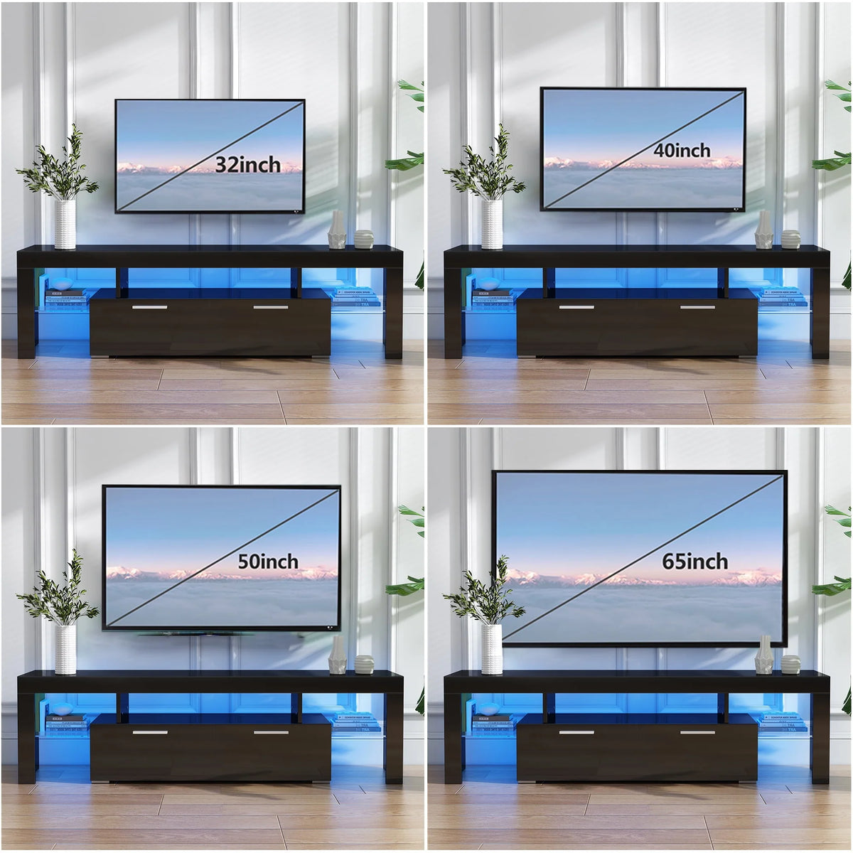 White High Gloss TV Stand with Storage Shelves N7307