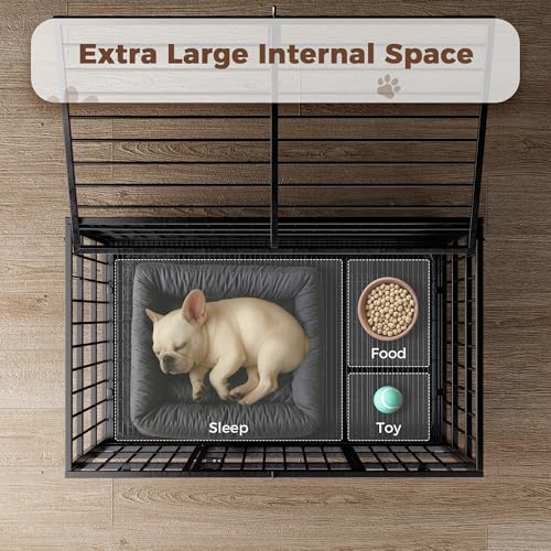48" 38" Dog Crates with 4 Lockable Wheels, Removable Door and Tray D883