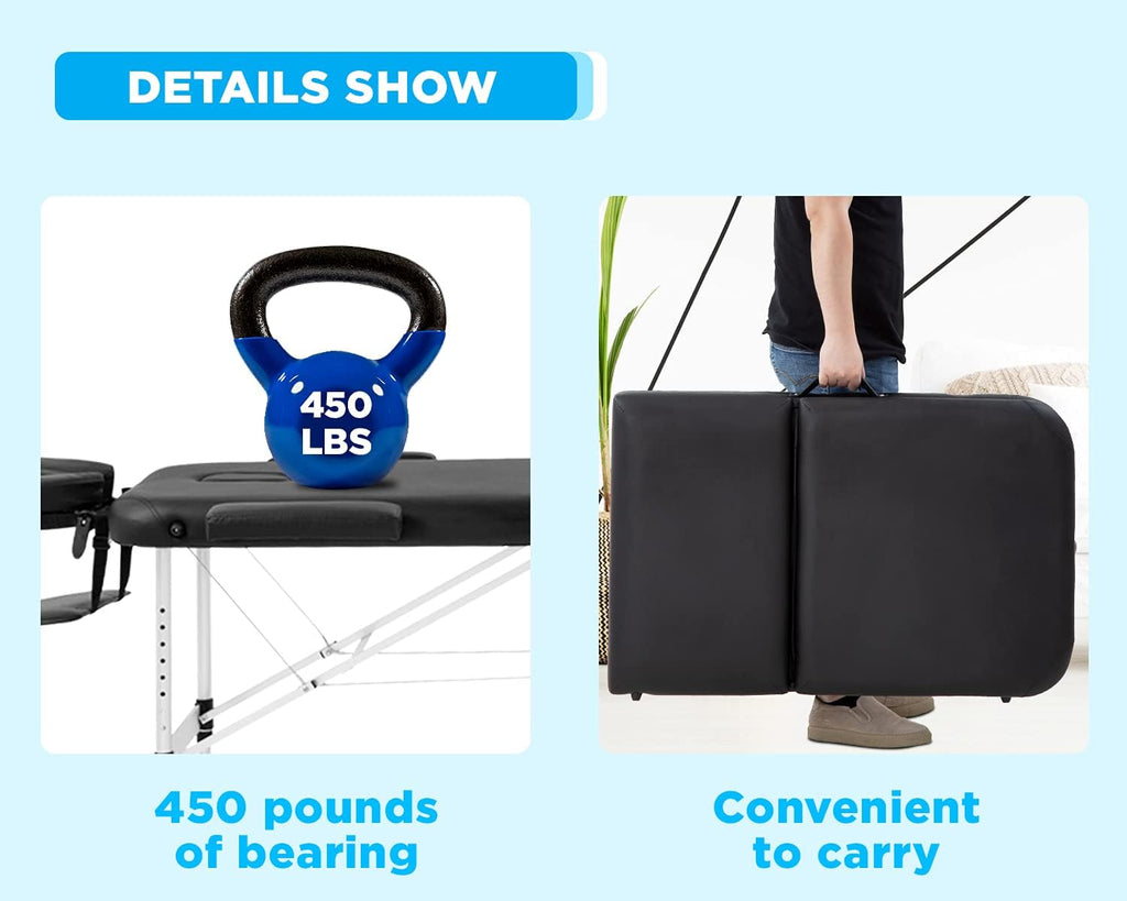 Portable 3 Folding Massage Table with Carry Case C50568