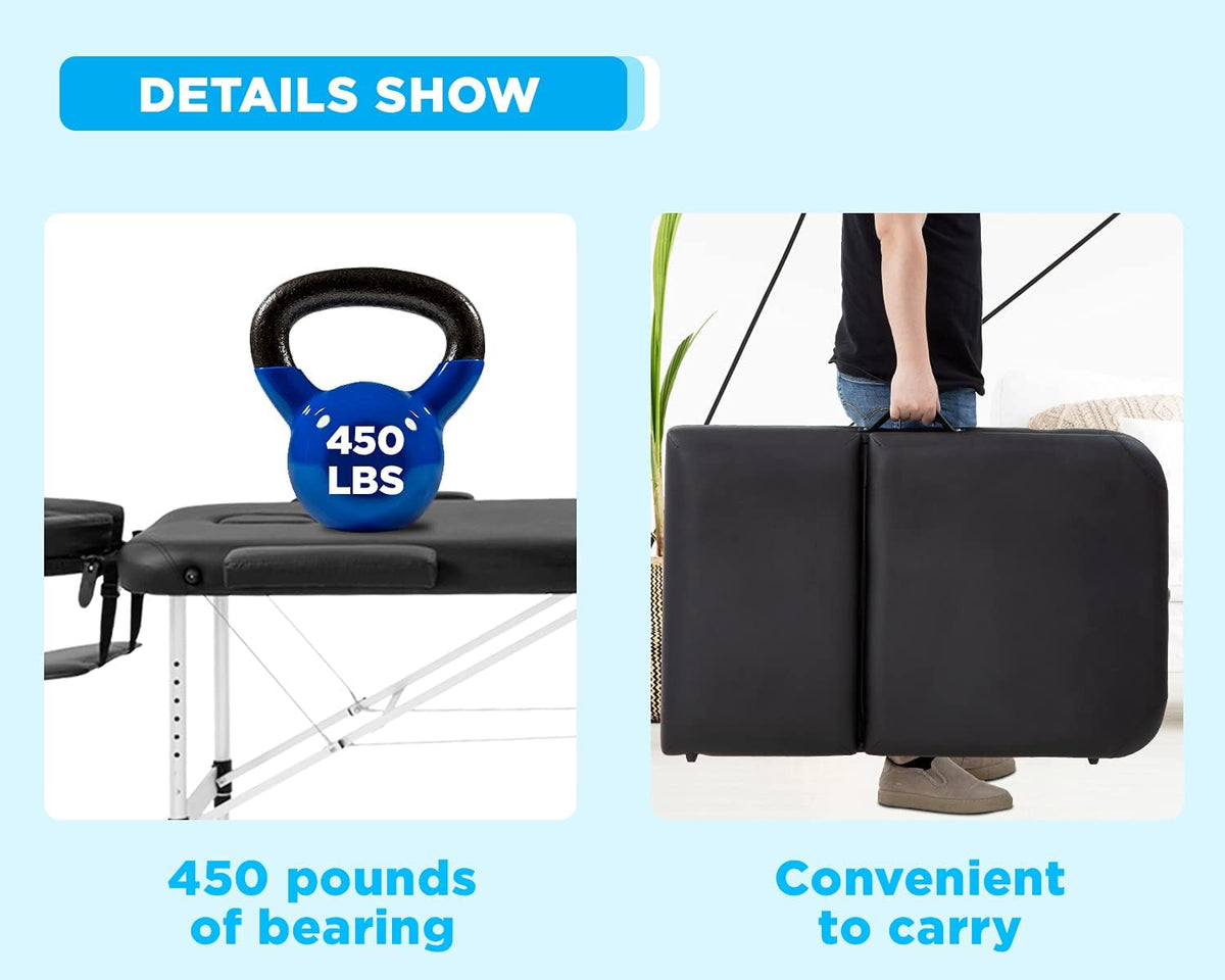 Portable 3 Folding Massage Table with Carry Case C50568