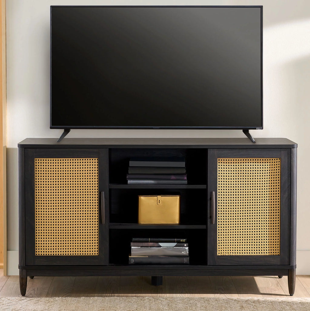 Cane TV Stand for TVs up to 65, Light Honey Finish V24568