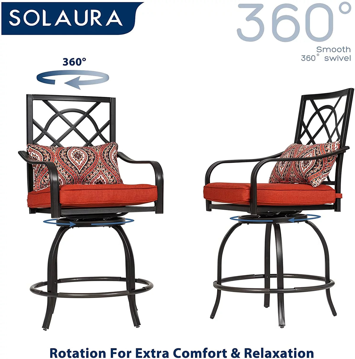 3 Pieces Outdoor Bar Height Bistro Set with Swivel Stools and Table, Black V575