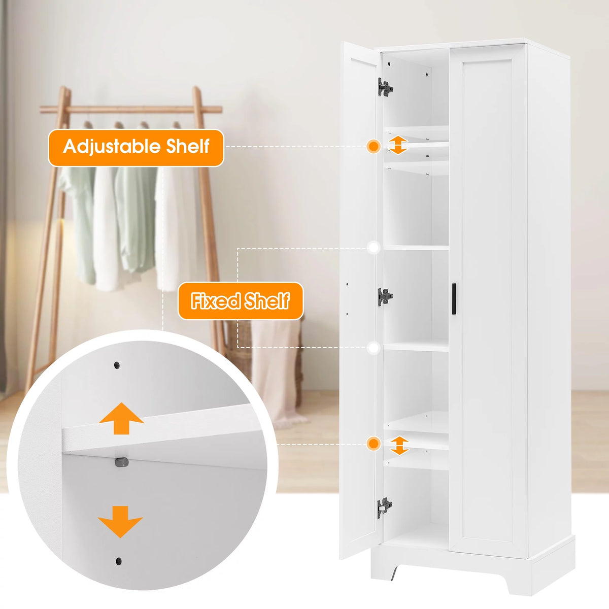 Tall Wood Bathroom Storage Cabinet with Adjustable Shelves Z2521