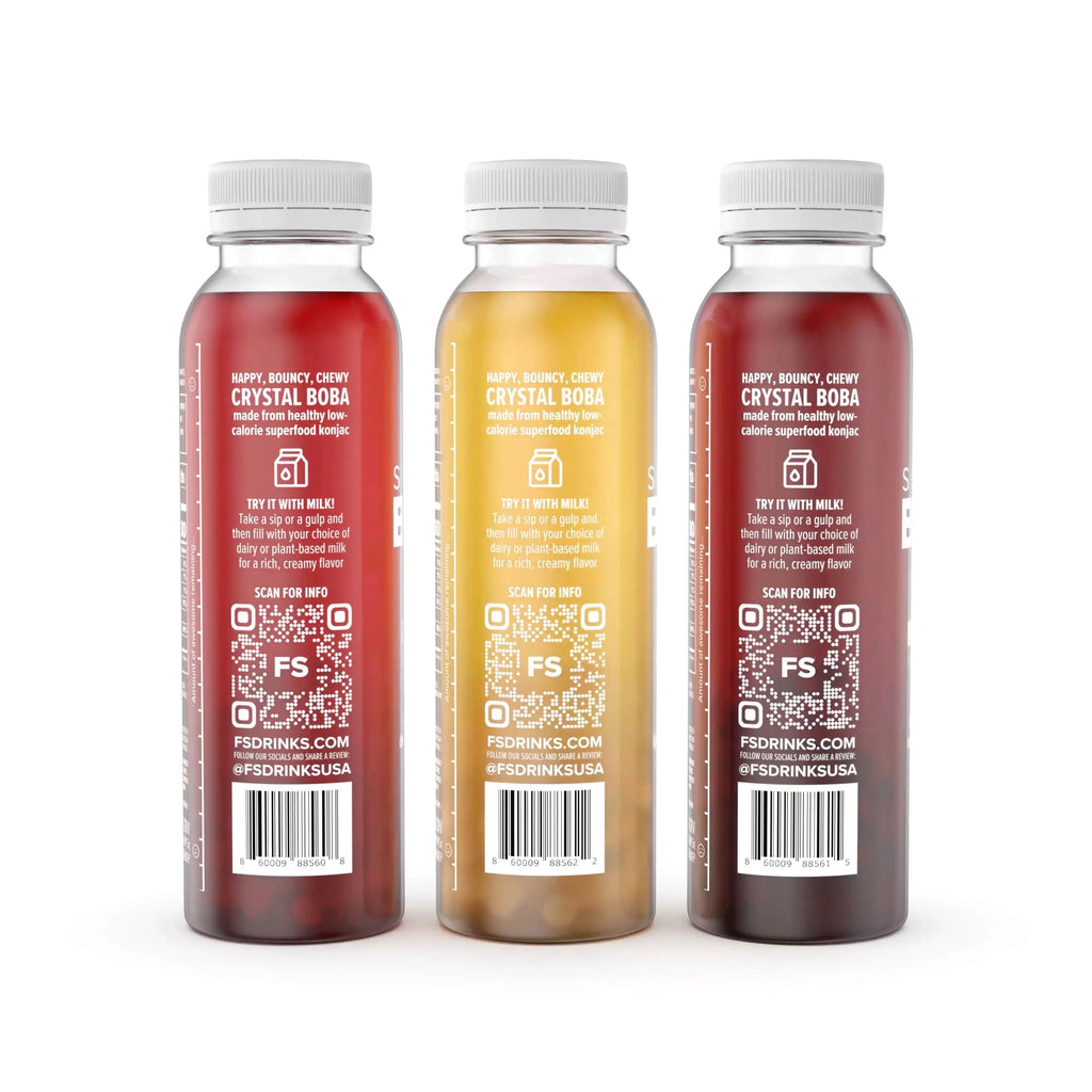 Assam Black, Hojicha Green, Mango Juices with Crystal Boba, 6-Pack of 12oz Bottles X15632