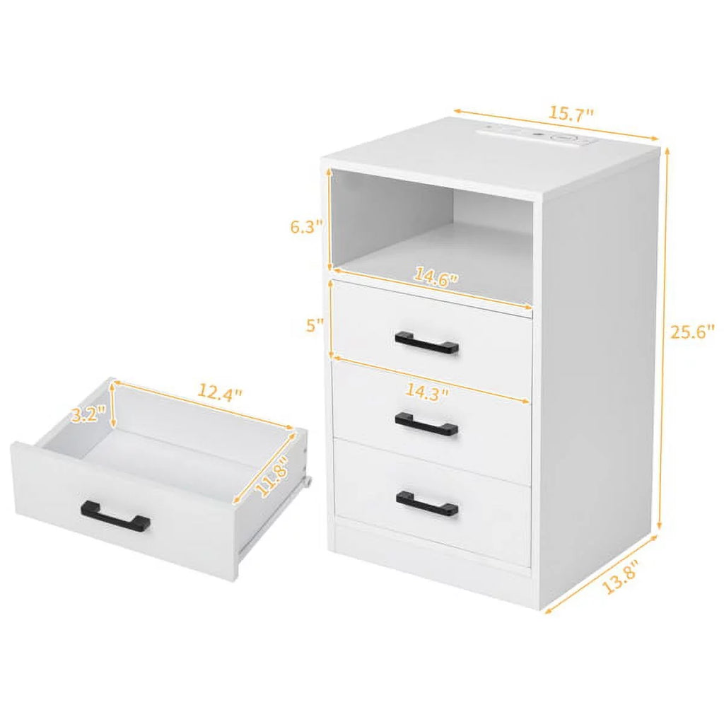 White End Table with Charging Station and 3 Storage Drawers Q325722