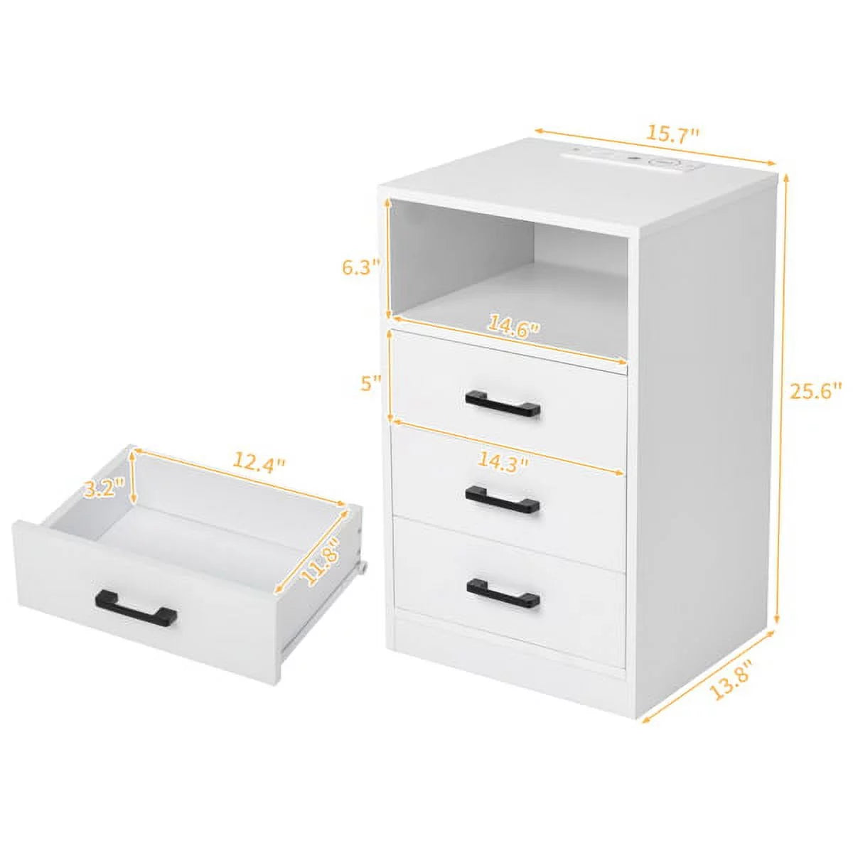 White End Table with Charging Station and 3 Storage Drawers Q325722