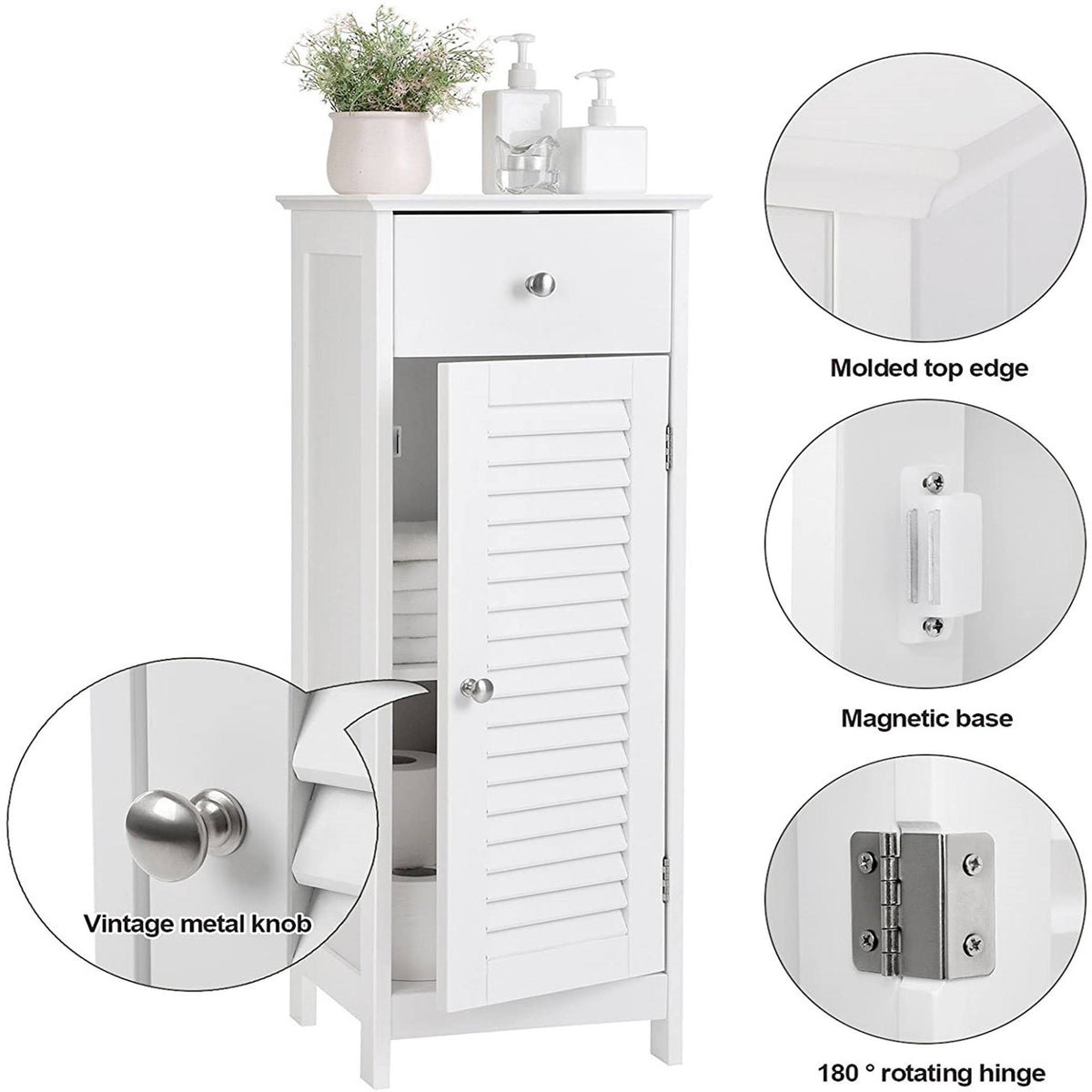 White Wood Finish Bathroom Floor Cabinet with Drawer O360