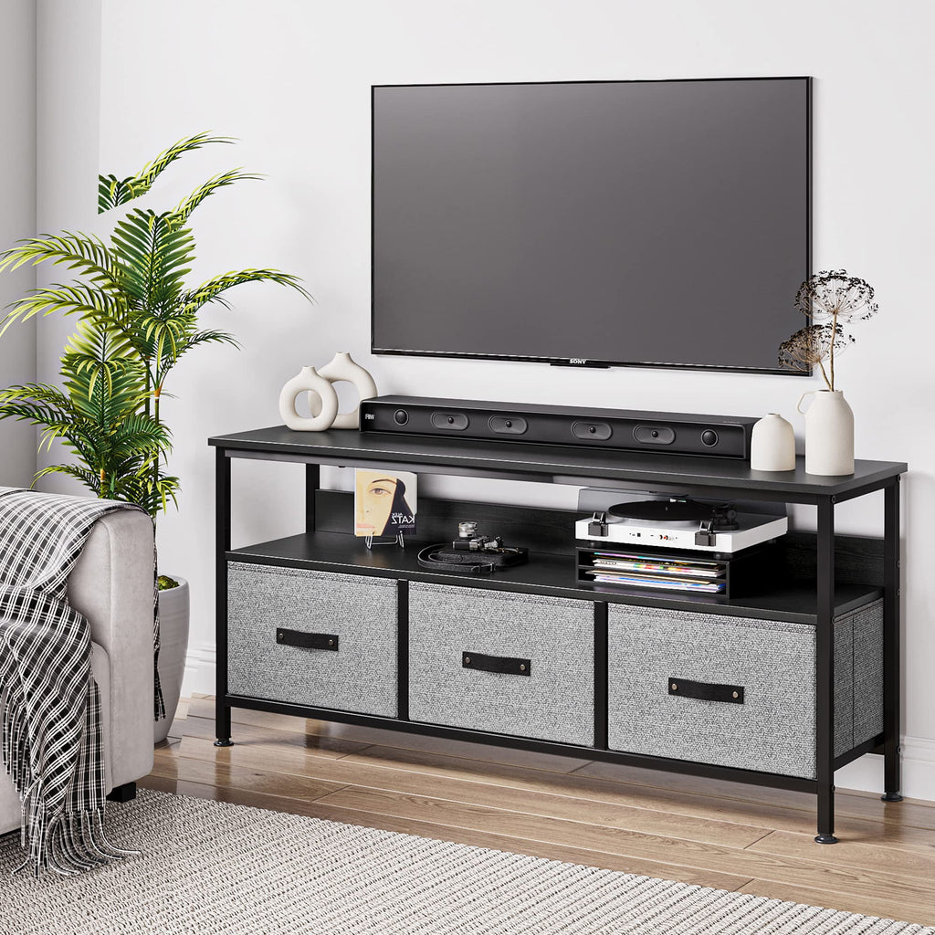 Grey Dresser TV Stand with Drawers and Shelves X9169