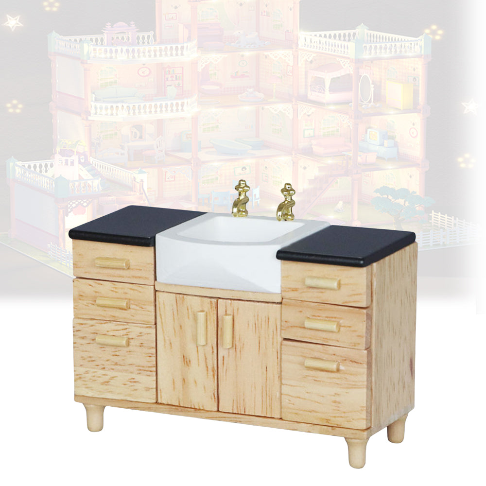 1:12 Wooden Sink Unit Cabinet Dollhouse Miniature Furniture O33718
