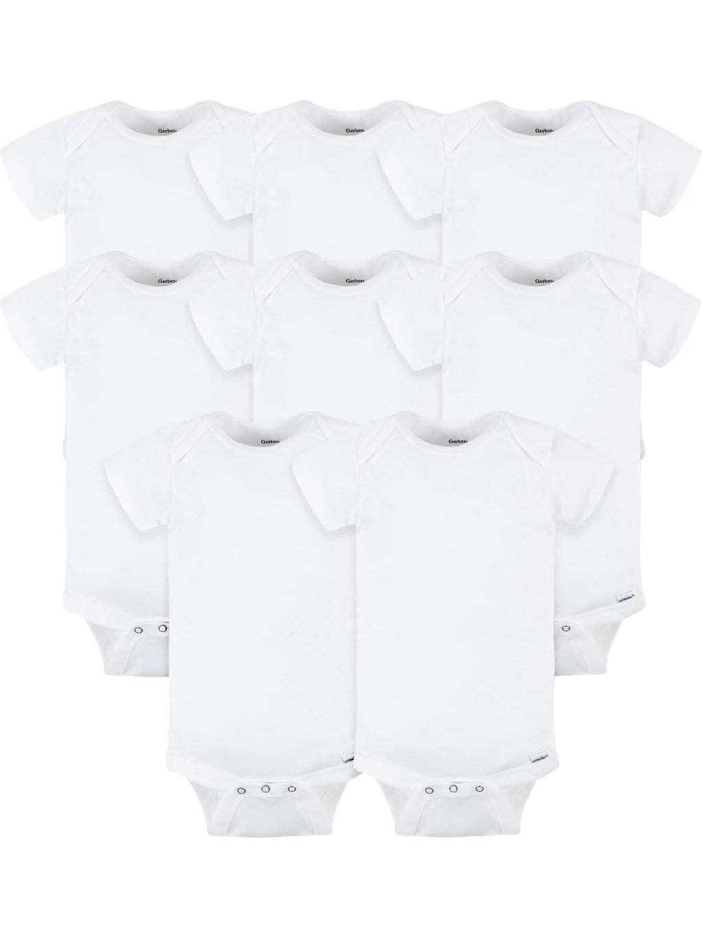 White Cotton Rib Short Sleeve Bodysuits, 8-Pack T93482