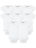 White Cotton Rib Short Sleeve Bodysuits, 8-Pack T93482