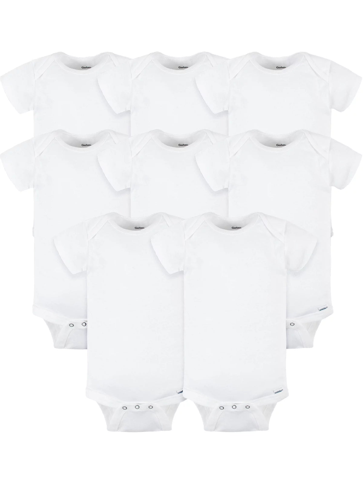 White Cotton Rib Short Sleeve Bodysuits, 8-Pack T93482
