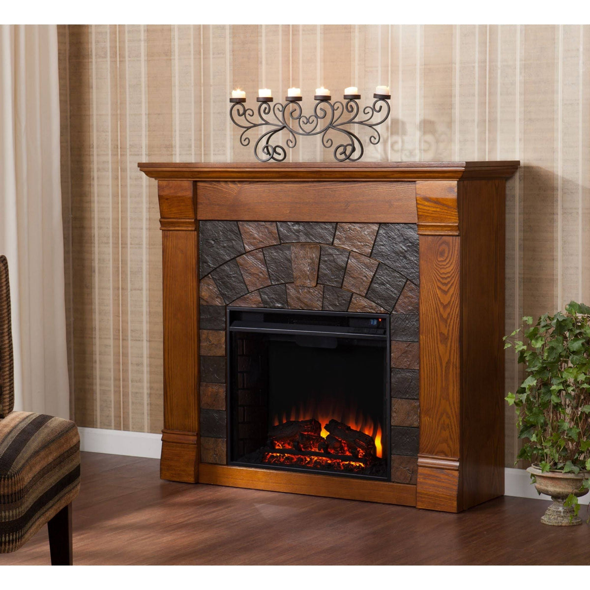 Salem Antique Oak Electric Fireplace S70412