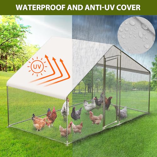 Large Metal Chicken Coop with Waterproof Cover, 9.8X6.5X6.5FT X240