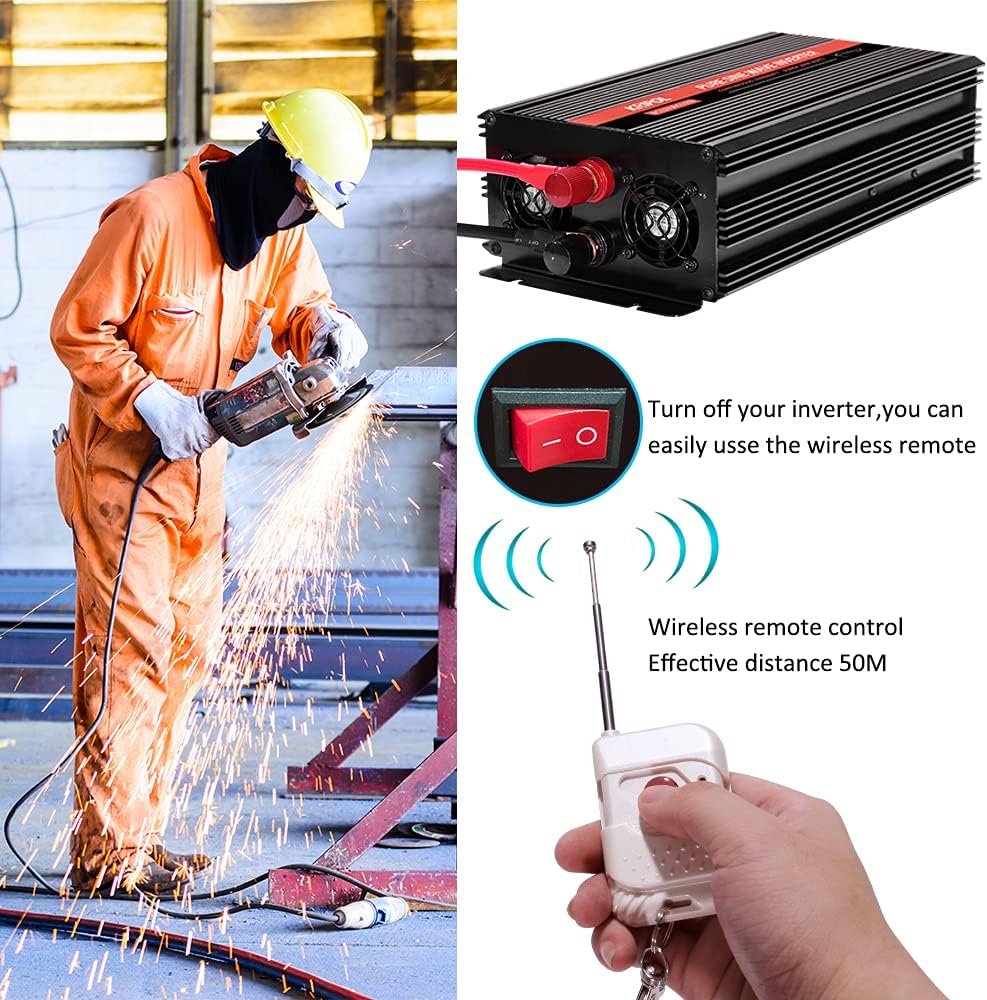 1500 Watt Pure Sine Wave Power Inverter 12V DC to 110V AC 60HZ with 4 AC Outlets and 1 USB Output I241