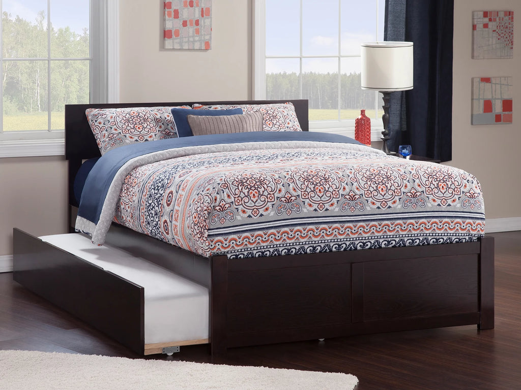 Queen Wood Platform Bed with Headboard Footboard & Twin XL Trundle C8135