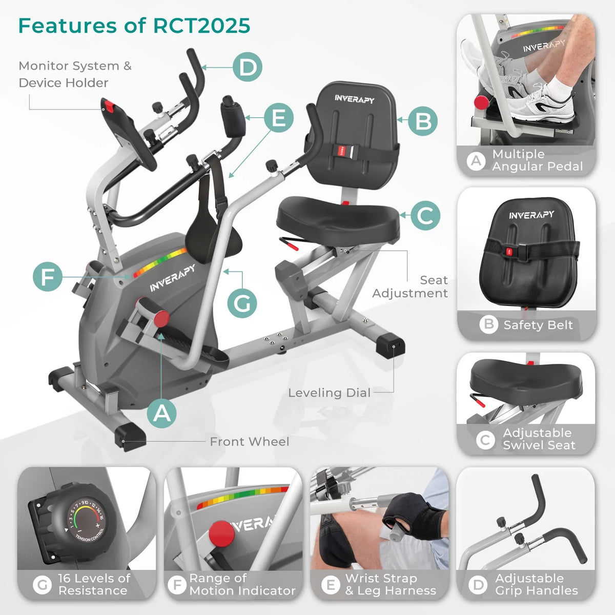 Recumbent Cross Trainer with Swivel Seat & Leg Harness D1244