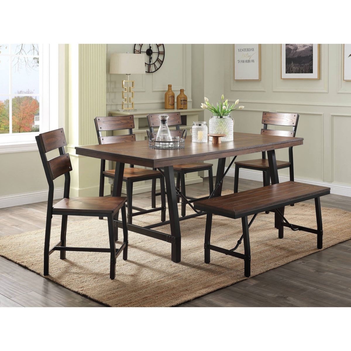 Oak & Black Bench B74979