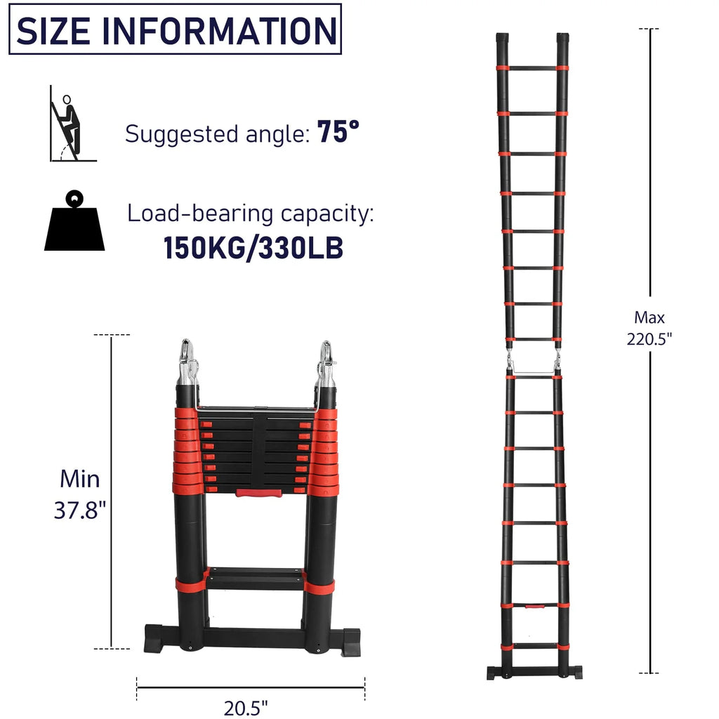 Aluminum Telescoping Extension Ladder, Red Alloy A-Frame Ladder V5551