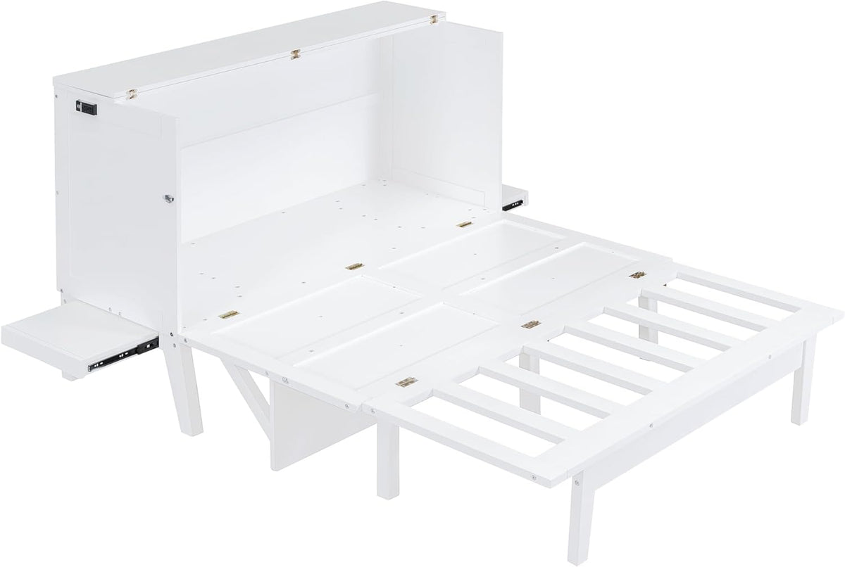 White Queen Size Murphy Bed with Wooden Slat Support J134875