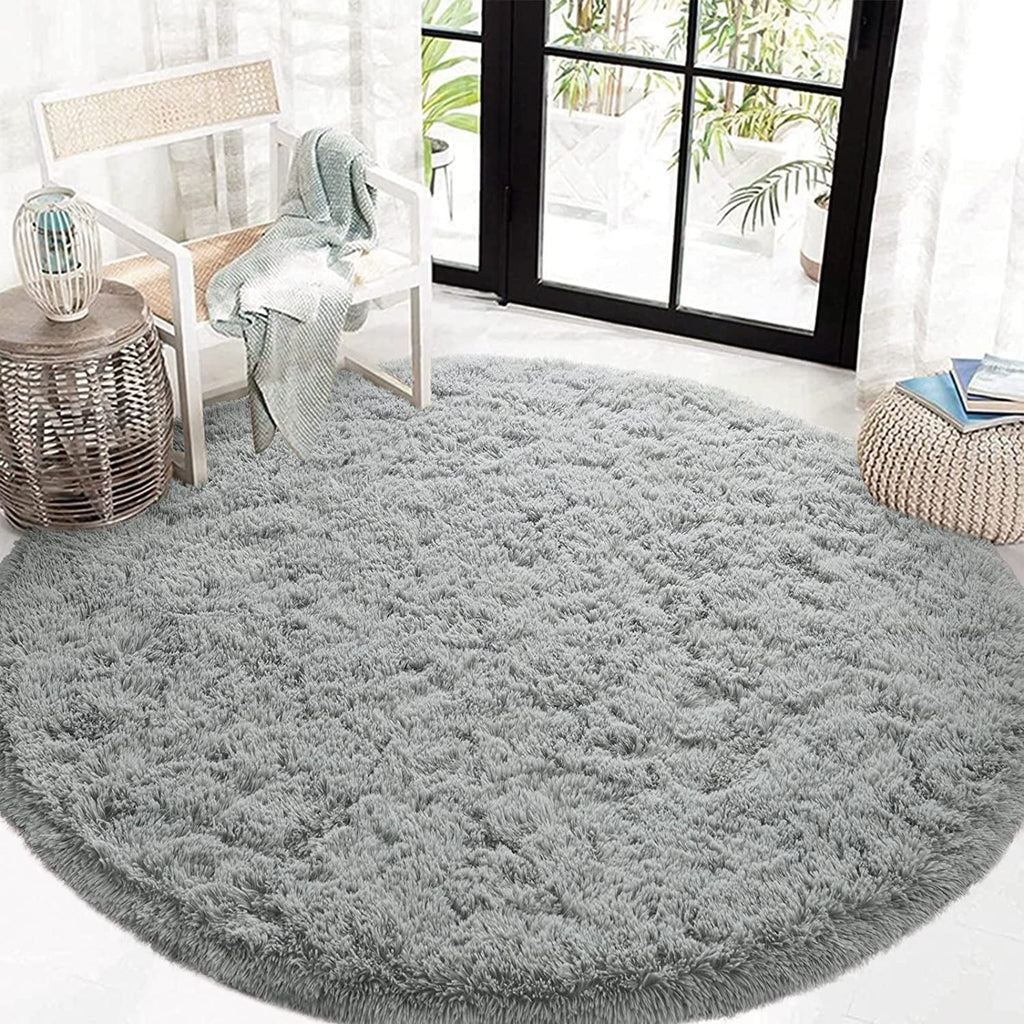 Gray Round Fluffy Shaggy Area Rug 5'x5' K999