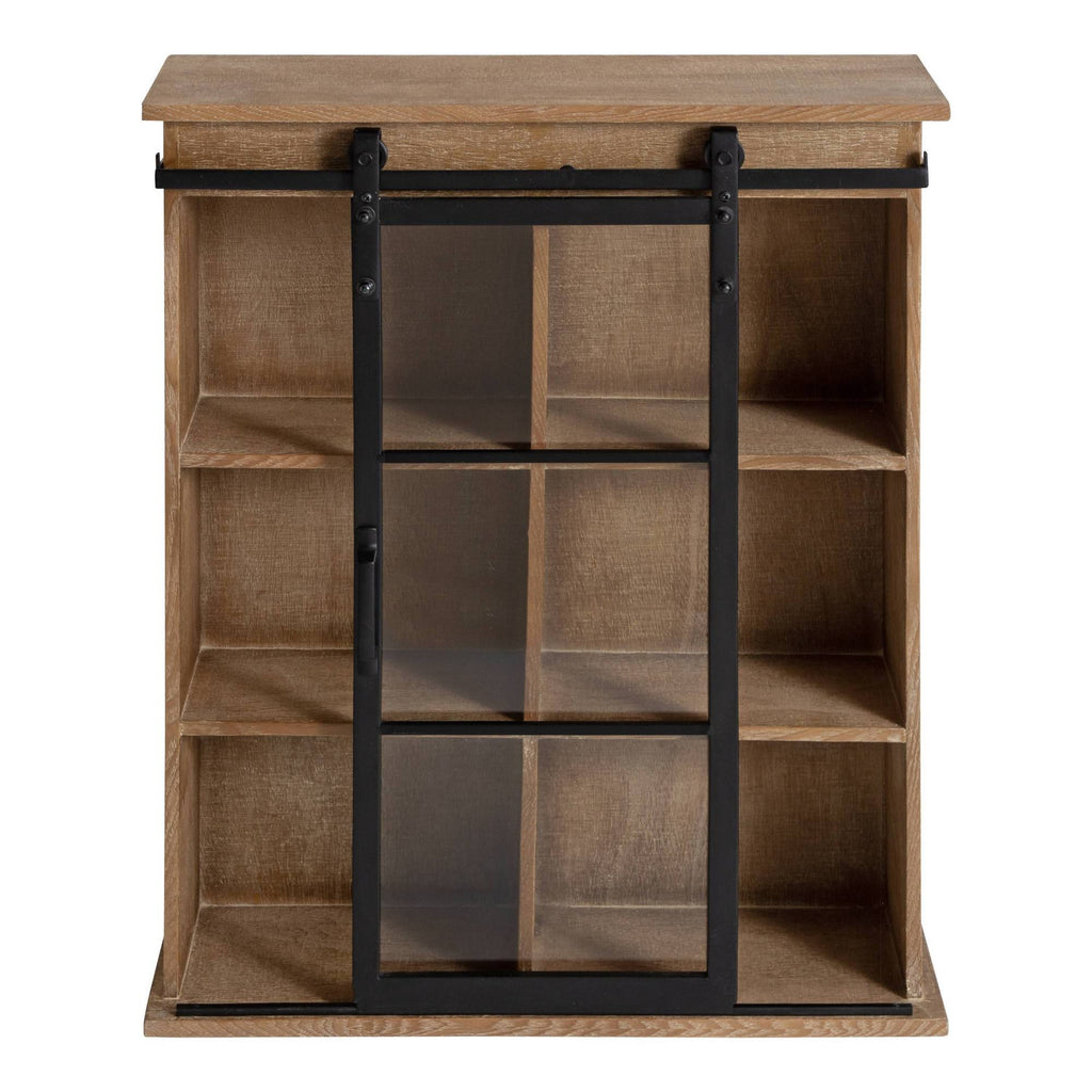 Rustic Brown Wooden Wall Cabinet with Sliding Glass Door W538