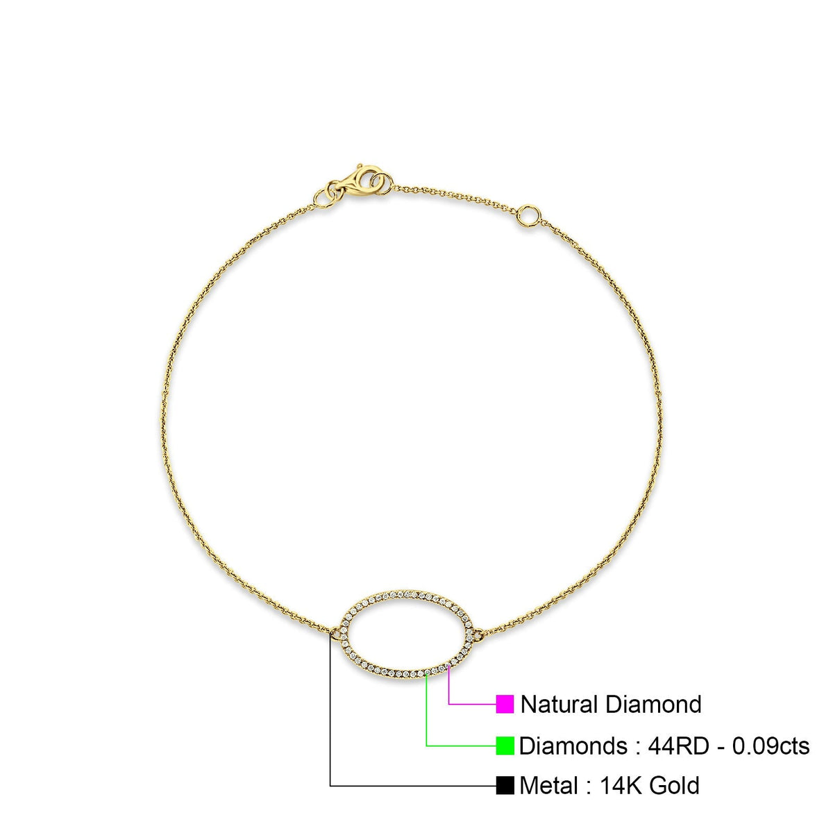 Oval Shape Adjustable Bracelet 14K Yellow Gold 0.09ct G9174